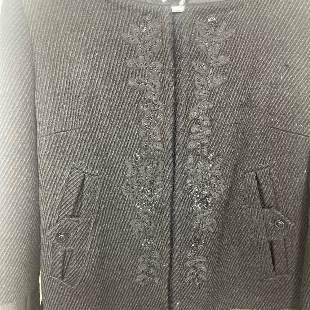 Sigrid Olson 100% Wool Black Sequin Embroidered Coat size 6 Collar - Picture 3 of 12